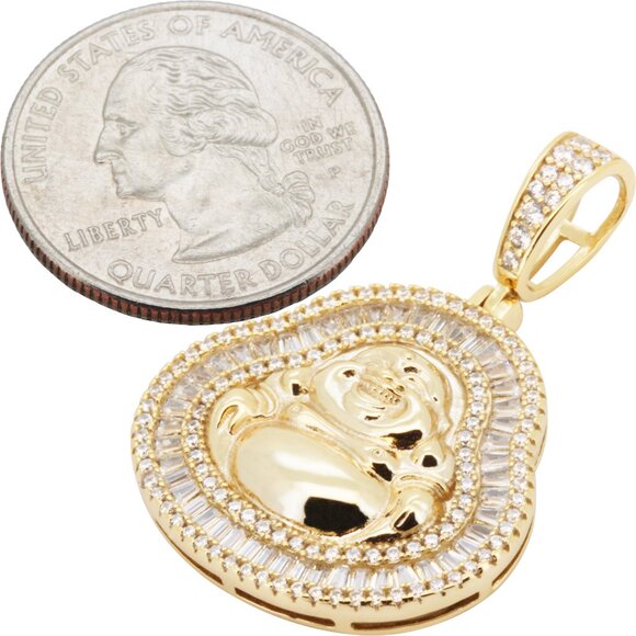 925 Sterling Silver 14k Gold Vermeil AAA Cubic Zirconia Buddha Pendant